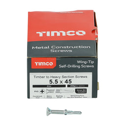 TIMCO Self-Drilling Wing-Tip Steel to Timber Heavy Section Silver Screws  - 5.5 x 45 (200pcs)