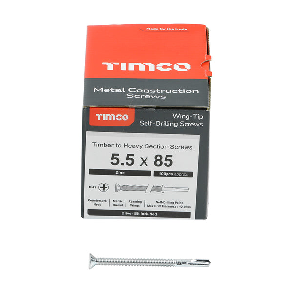 TIMCO Self-Drilling Wing-Tip Steel to Timber Heavy Section Silver Screws  - 5.5 x 85 (100pcs)