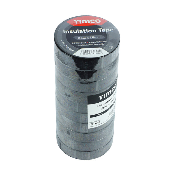 TIMCO PVC Insulation Tape Black - 25m x 18mm (10pcs)