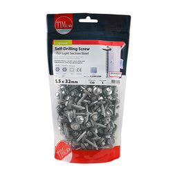 TIMCO Self-Drilling Light Section Drill Screw Exterior Silver with EPDM Washer - 5.5 x 32 (130pcs)