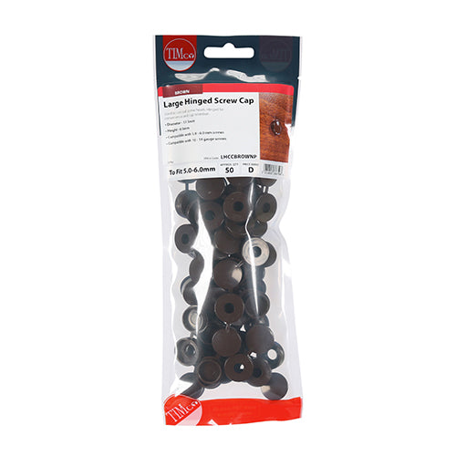 TIMCO Hinged Screw Caps Large Brown - To fit 5.0 to 6.0 Screw (50pcs)