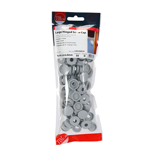 TIMCO Hinged Screw Caps Large Light Grey - To fit 5.0 to 6.0 Screw (50pcs)