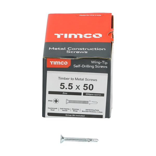 TIMCO Self-Drilling Wing-Tip Steel to Timber Light Section Silver Screws  - 5.5 x 50 (200pcs)