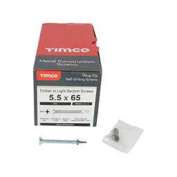 TIMCO Self-Drilling Wing-Tip Steel to Timber Light Section Silver Screws  - 5.5 x 65 (200pcs)