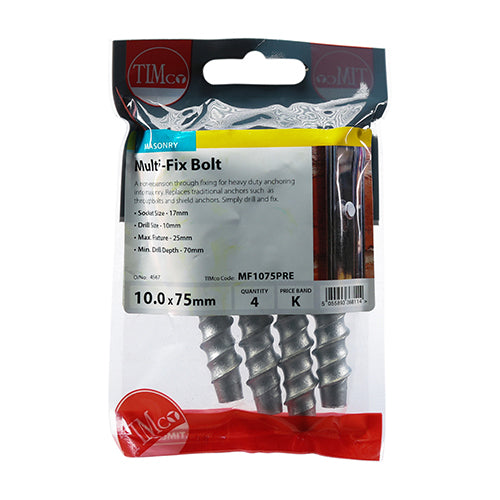 TIMCO Multi-Fix Bolts Hex Head Exterior Silver - 10.0 x 75 (4pcs)