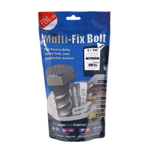 TIMCO Multi-Fix Bolts Hex Head Exterior Silver - 8.0 x 100 (20pcs)