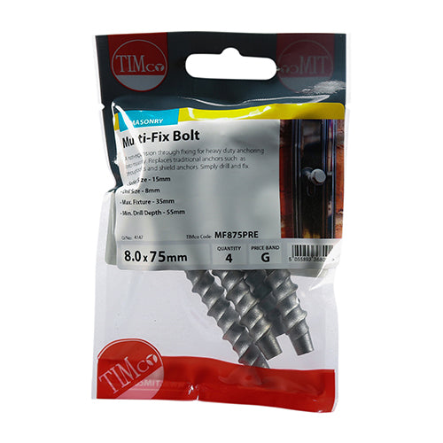 TIMCO Multi-Fix Bolts Hex Head Exterior Silver - 8.0 x 75 (4pcs)