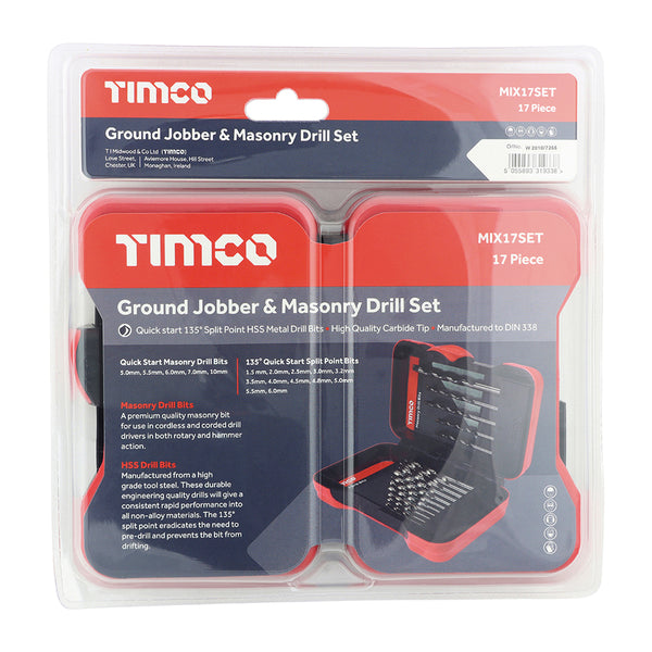 TIMCO Ground Jobber & Masonry Drill Set - 17pc