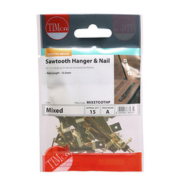 TIMCO Mixed Sawtooth Hangers and Nails Electro Brass - 41mm & 63mm (15pcs)