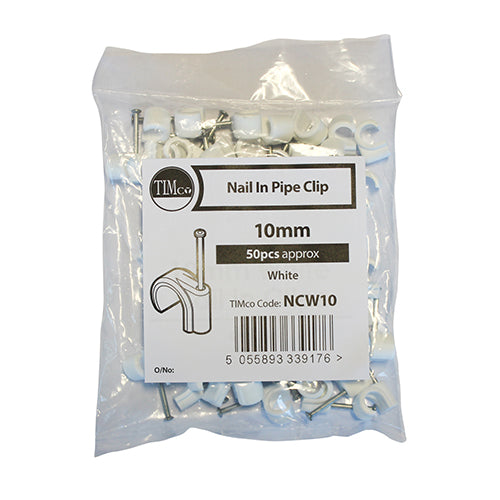 Nail In Pipe Clips White - 10mm (50pcs)