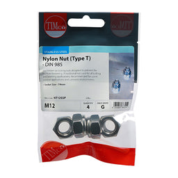 TIMCO Nylon Insert Nuts Type T DIN985 A2 Stainless Steel - M12 (4pcs)