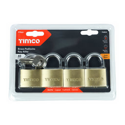 TIMCO Brass Padlocks Key Alike - 40mm (4pcs)