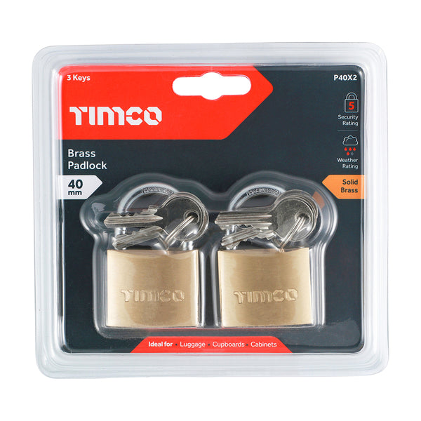 TIMCO Brass Padlock - 40mm (2pcs)