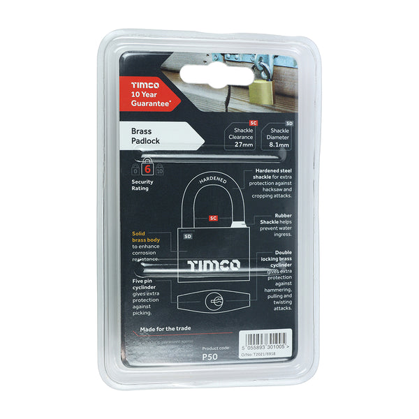 TIMCO Brass Padlock - 50mm