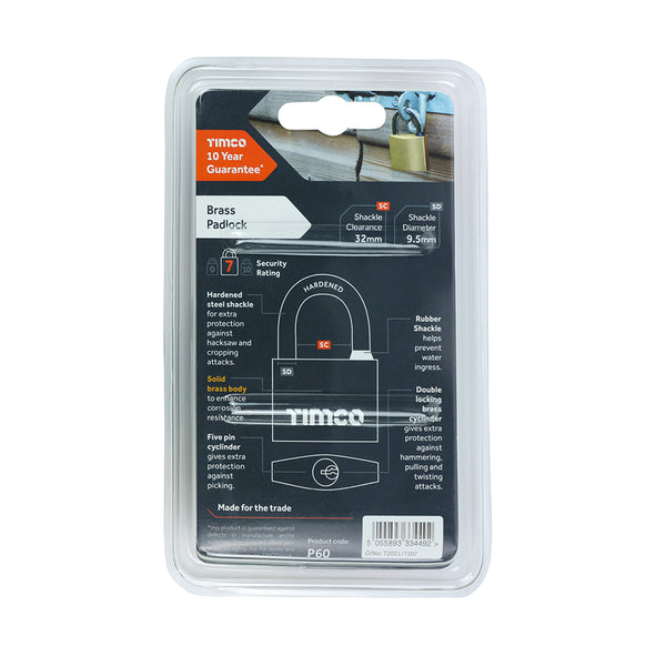 TIMCO Brass Padlock - 60mm