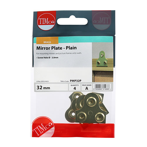 TIMCO Mirror Plates Plain Electro Brass - 32mm (4pcs)