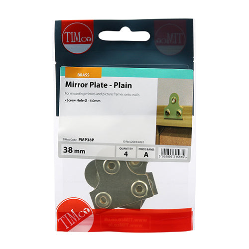 TIMCO Mirror Plates Plain Electro Brass - 38mm (4pcs)