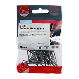 TIMCO Polymer Headed Pins A4 Stainless Steel Black - 30mm (60pcs)