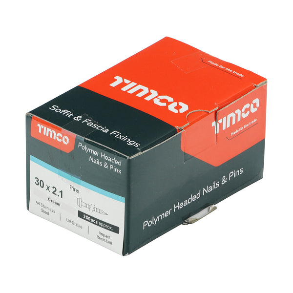 TIMCO Polymer Headed Pins A4 Stainless Steel Cream - 30mm (250pcs)