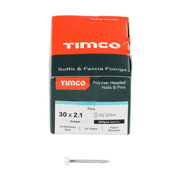 TIMCO Polymer Headed Pins A4 Stainless Steel Cream - 30mm (250pcs)