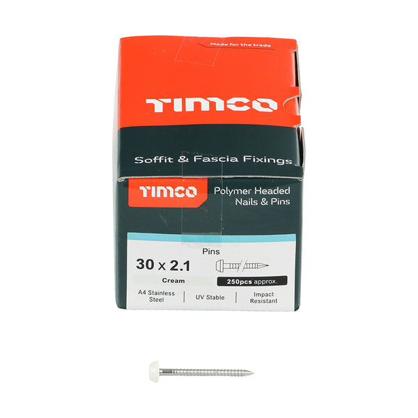 TIMCO Polymer Headed Pins A4 Stainless Steel Cream - 30mm (250pcs)