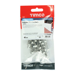 TIMCO Polymer Headed Pins A4 Stainless Steel White - 40mm (50pcs)