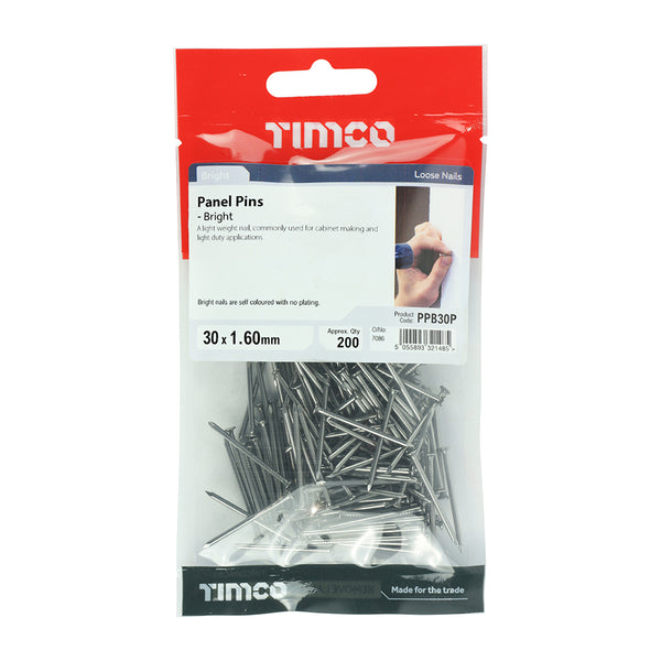 TIMCO Panel Pins Bright - 30 x 1.60 (200pcs)