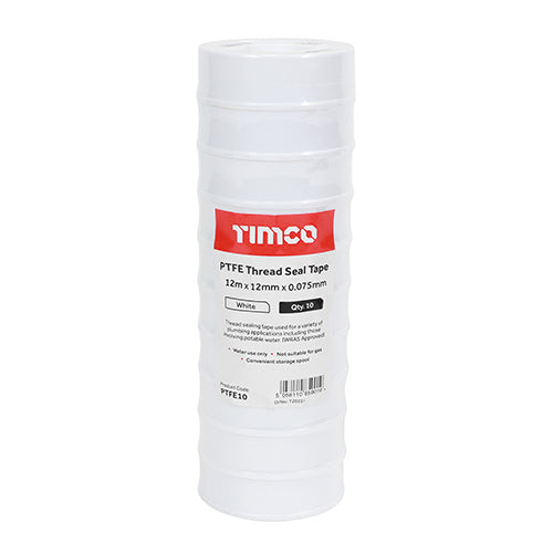 TIMCO PTFE Thread Seal Tape - 12m x 12mm (10pcs)