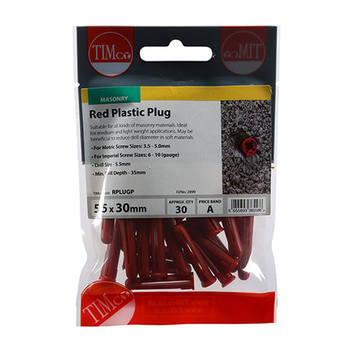 TIMCO Red Plastic Plugs - 30mm (30pcs)