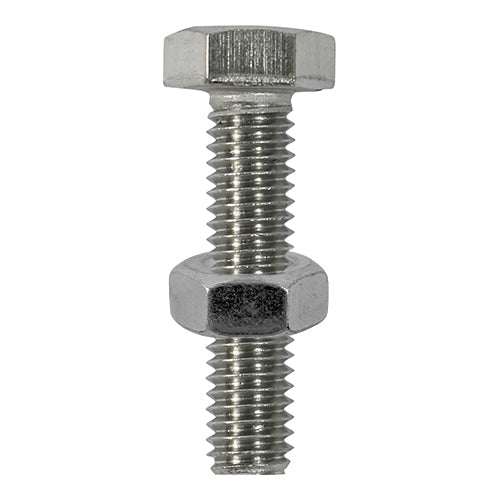 TIMCO Set Screws DIN933 Hex & Nut DIN934 Silver A2 Stainless Steel - M10 x 100 (2pcs)