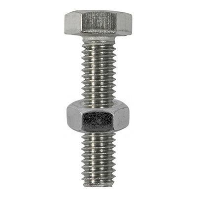 TIMCO Set Screws DIN933 Hex & Nut DIN934 Silver A2 Stainless Steel - M10 x 25 (2pcs)