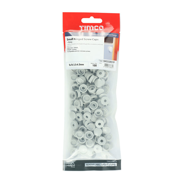 TIMCO Hinged Screw Caps Small Light Grey - To fit 3.0 to 4.5 Screw (100pcs)