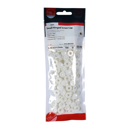 TIMCO Hinged Screw Caps Small White - To fit 3.0 to 4.5 Screw (100pcs)