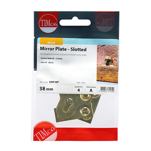 TIMCO Mirror Plates Slotted Electro Brass - 38mm (4pcs)