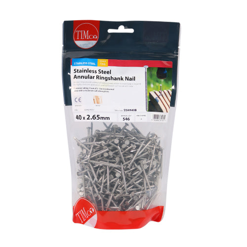 TIMCO Annular Ringshank Nails A2 Stainless Steel - 40 x 2.65 (1kg)