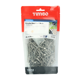 TIMCO Annular Ringshank Nails A2 Stainless Steel - 50 x 3.35 (1kg)