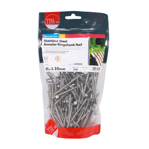 TIMCO Annular Ringshank Nails A2 Stainless Steel - 65 x 3.35 (1kg)