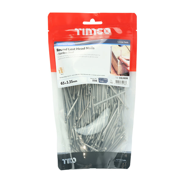 TIMCO Round Lost Head Nails A2 Stainless Steel - 65 x 3.35 (1kg)