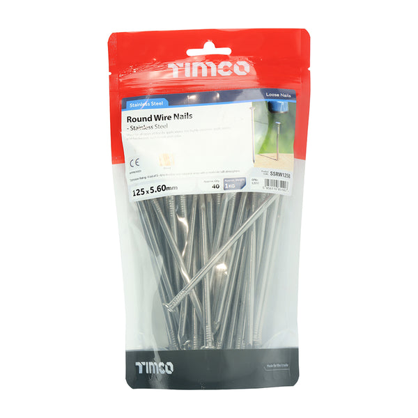 TIMCO Round Wire Nails A2 Stainless Steel - 125 x 5.60 (1kg)