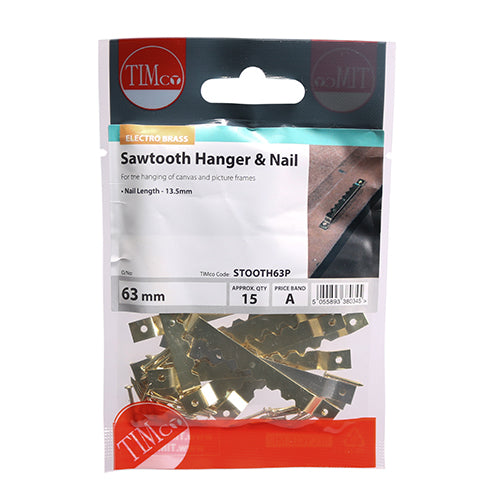 TIMCO Sawtooth Hangers and Nails Electro Brass - 63mm (15pcs)