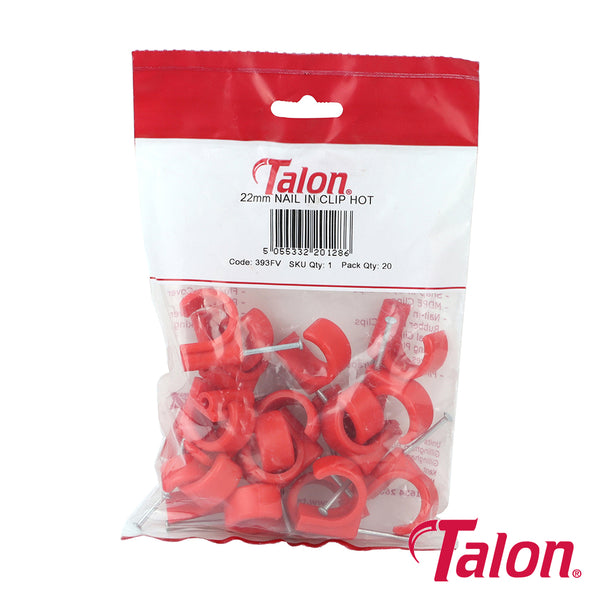 Talon Nail In Pipe Clips Red - 22mm (20pcs)