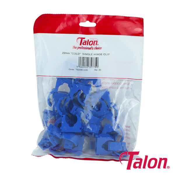 Single Hinged ID Pipe Clips Blue - 22mm (20pcs)