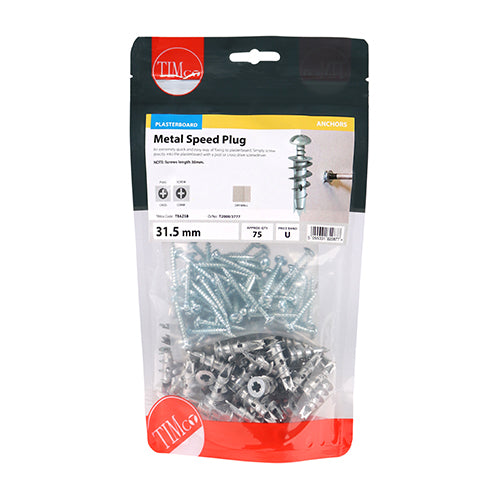 TIMCO Plasterboard Metal Speed Plugs & Screws Silver - 31.5mm (75pcs)