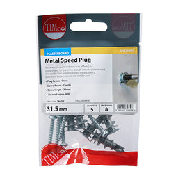 TIMCO Plasterboard Metal Speed Plugs & Screws Silver - 31.5mm (5pcs)