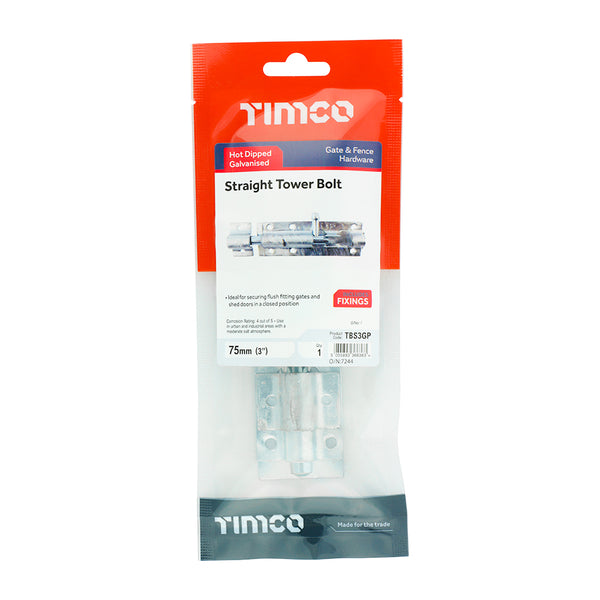 TIMCO Straight Tower Bolt Hot Dipped Galvanised - 3