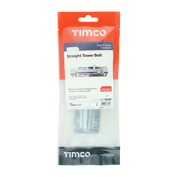 TIMCO Straight Tower Bolt Silver - 3