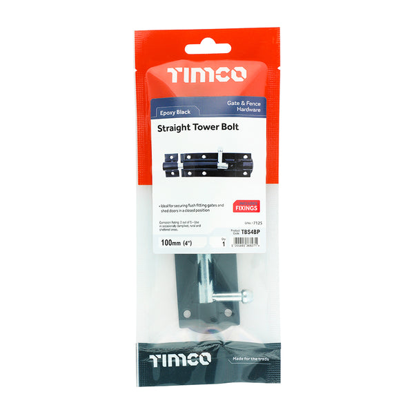 TIMCO Straight Tower Bolt Black - 4