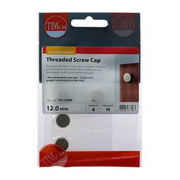 TIMCO Threaded Screw Caps Solid Brass Polished Brass - 12mm (4pcs)
