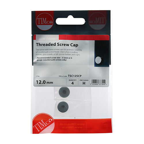 TIMCO Threaded Screw Caps Solid Brass Satin Chrome - 12mm (4pcs)