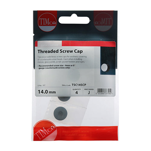 TIMCO Threaded Screw Caps Solid Brass Satin Chrome - 14mm (4pcs)